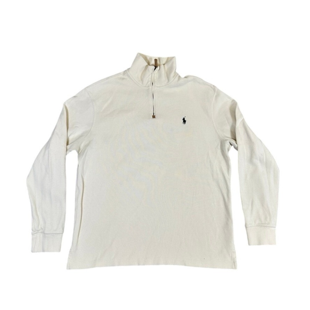 Polo Ralph Lauren Mens Large Cream 100% Cotton Quarter Zip Pullover Sweater